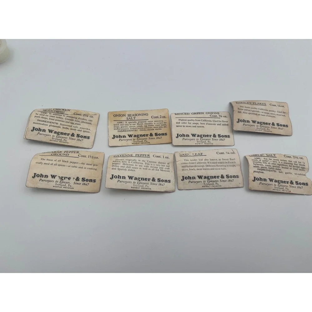Vintage John Wagner & Sons Glass Spice Jars Apothecary Bottles Set of 11 Labels